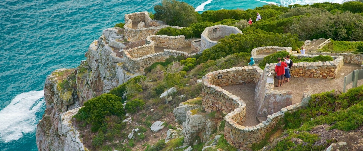 Cape Point ofreciendo vistas y también un pequeño grupo de personas