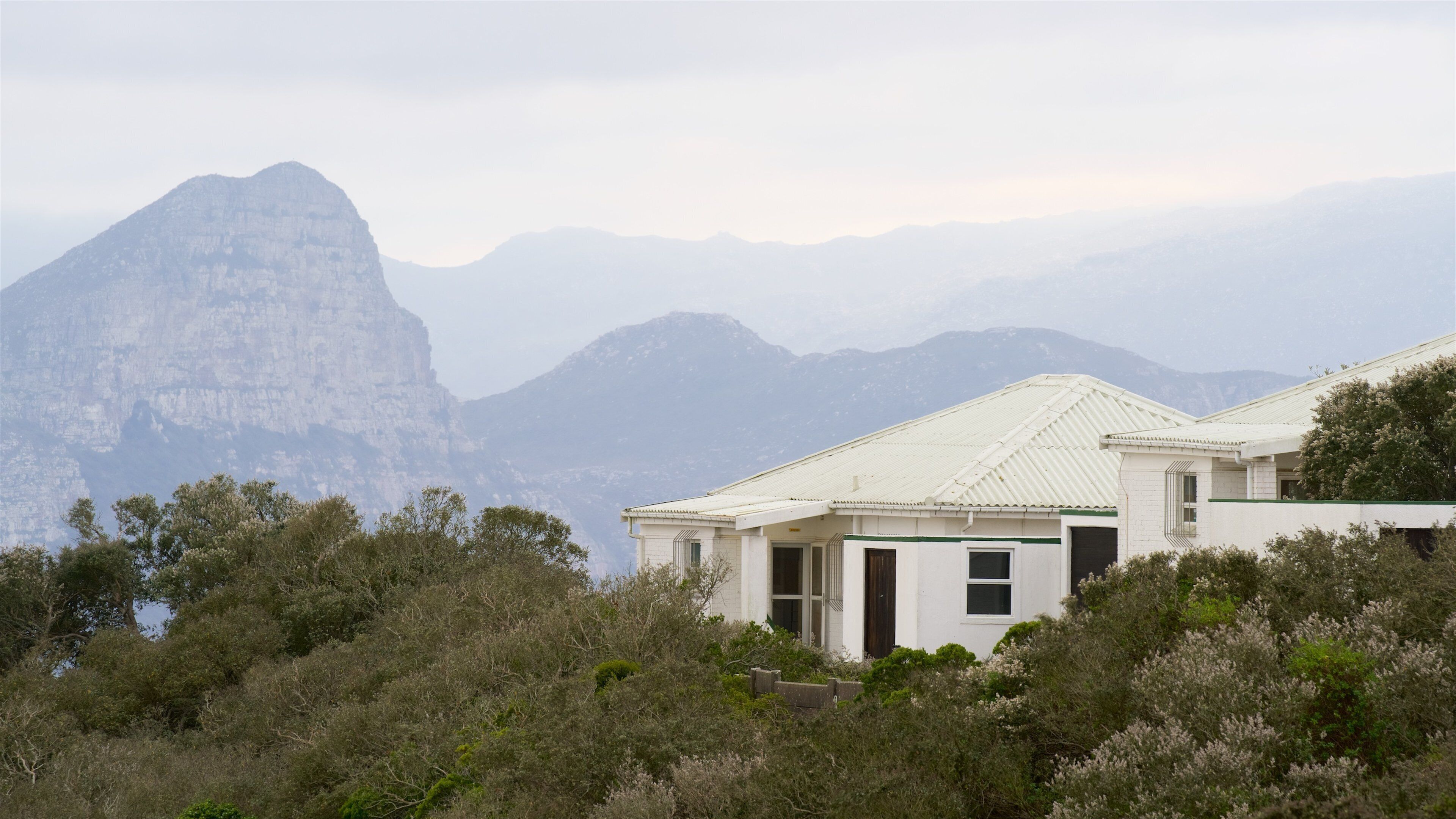 Cape Point ofreciendo una casa y neblina o niebla