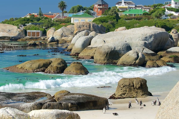 Boulders Beach das einen Meeresbewohner, Sandstrand und Felsküste