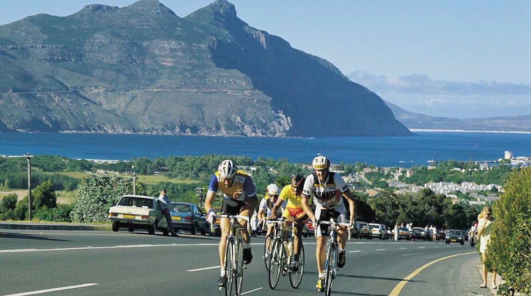 Hout Bay Beach fasiliteter samt landskap, bukt eller havn og kyst