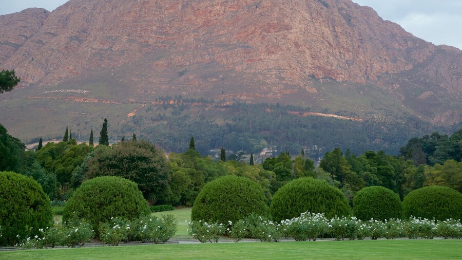 Huguenot Monument showing mountains and a park
