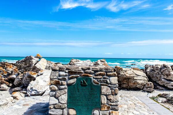 Monument for the most Southern tip of the African continent in Cape l'Agulhas, Western Cape, South Africa, Africa
