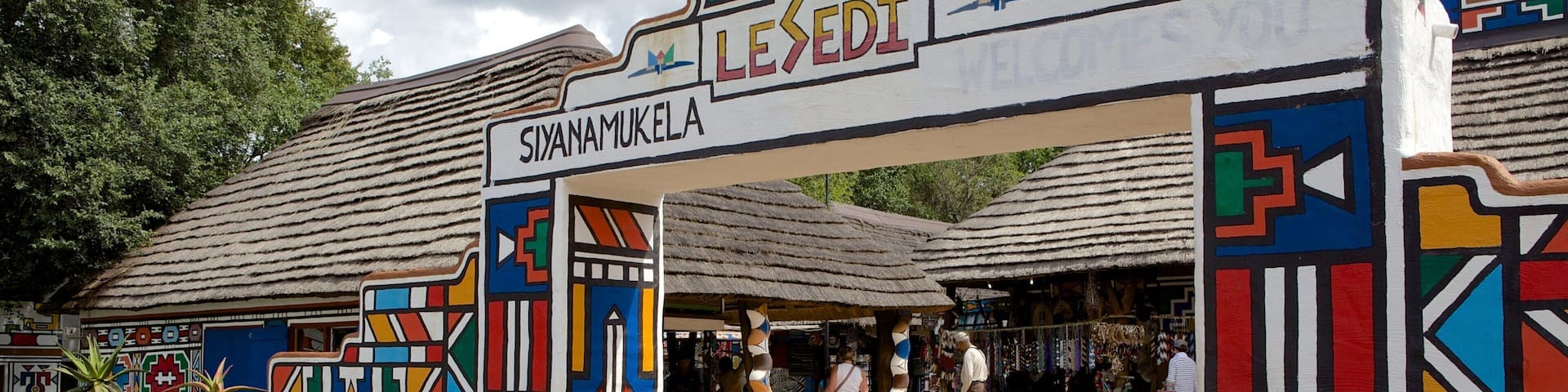 Lesedi Cultural Village featuring a small town or village and signage