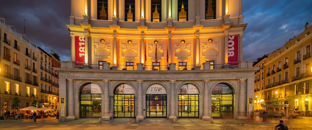 Royal Theatre featuring night scenes and heritage architecture