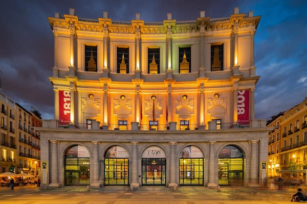 Royal Theatre featuring night scenes and heritage architecture