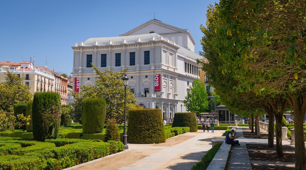 Plaza de Oriente which includes a park and heritage architecture