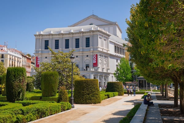 Plaza de Oriente which includes a park and heritage architecture