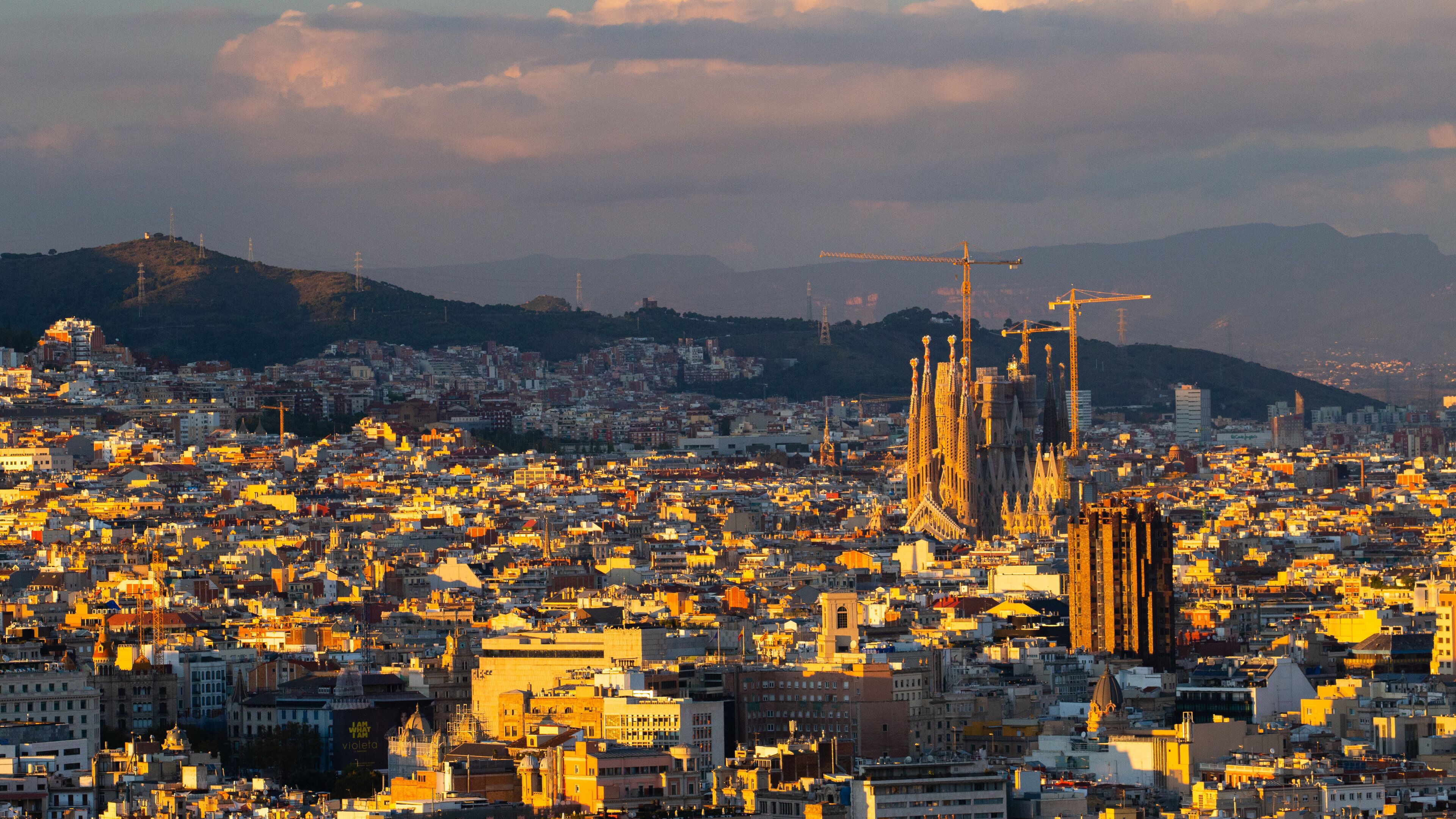 Sagrada Familia featuring a sunset, landscape views and a city