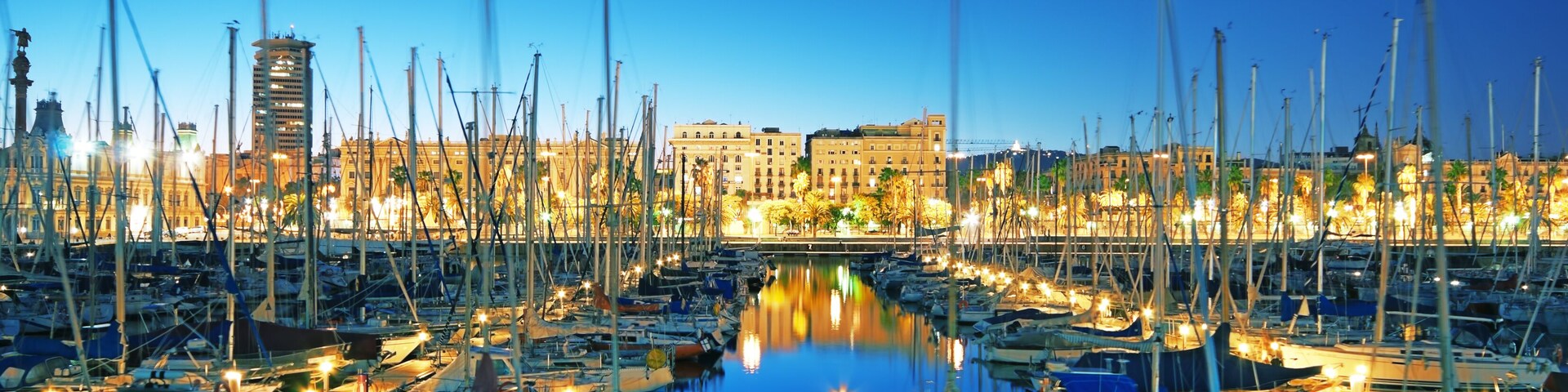 Night view of Marina Port Vell in Barcelona - Spain (long exposure)