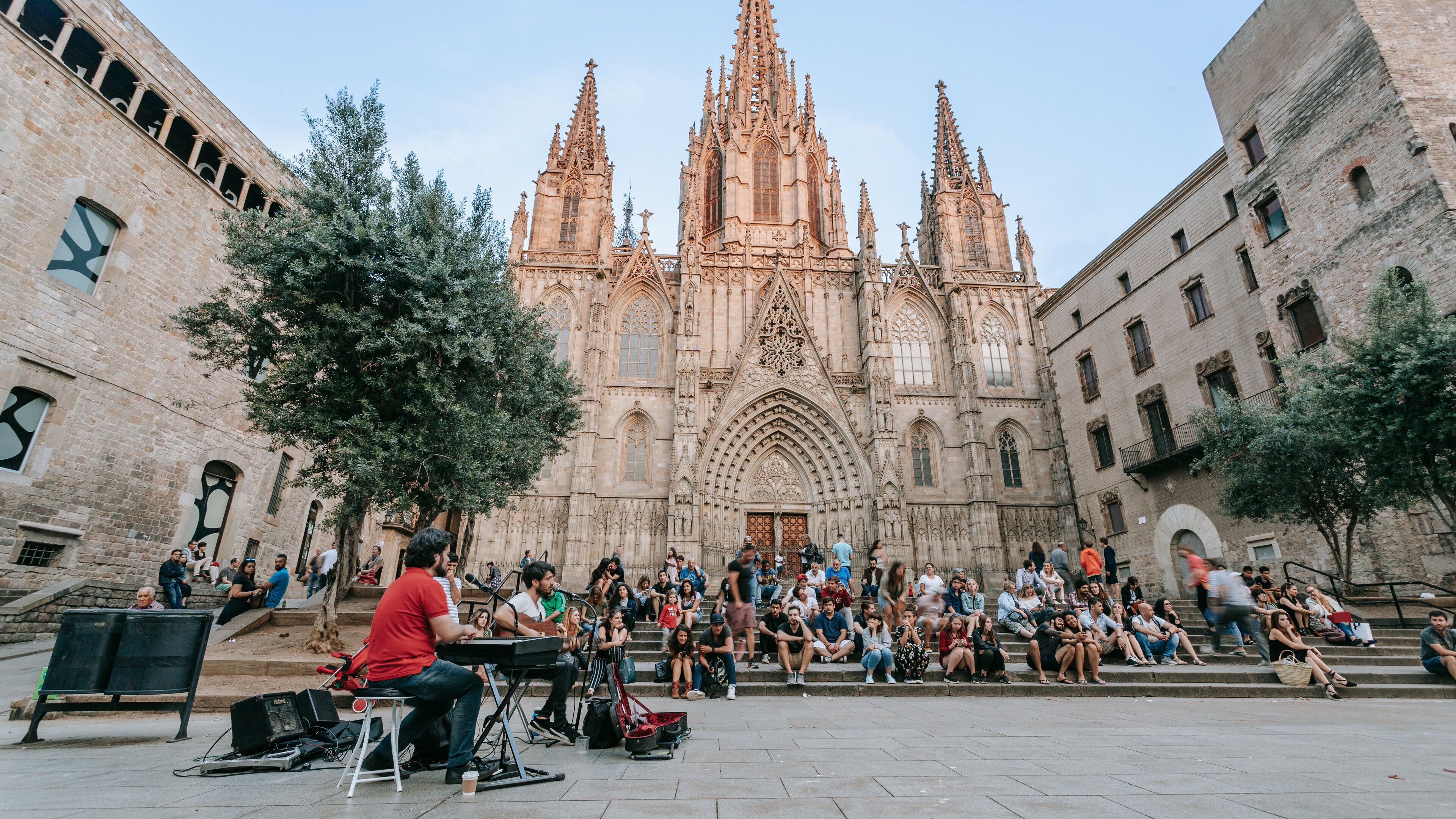 Barcelona Cathedral which includes a church or cathedral, heritage architecture and music