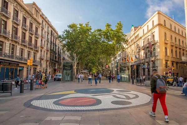 Las Ramblas featuring street scenes and a city as well as an individual male