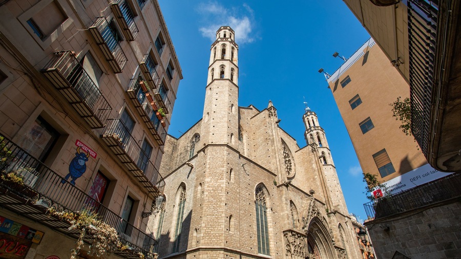 Basilica de Santa Maria del Mar showing a church or cathedral and heritage architecture