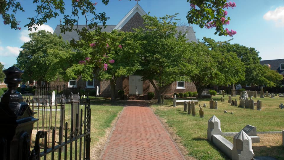 Hampton featuring a cemetery and religious elements