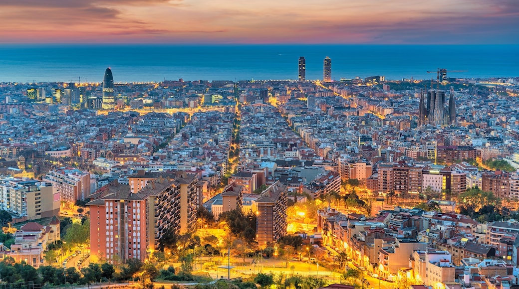 Barcelona Spain, high angle view night city skyline from Bunkers del Carmel
