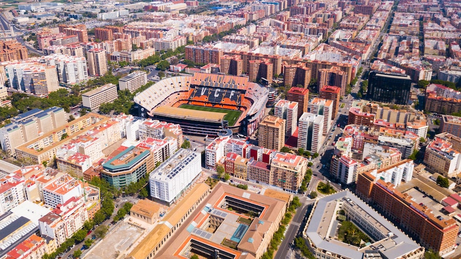 Valencia, Spain - April 16, 2019: Top view of the new Mestalla stadium. Valencia, Spain