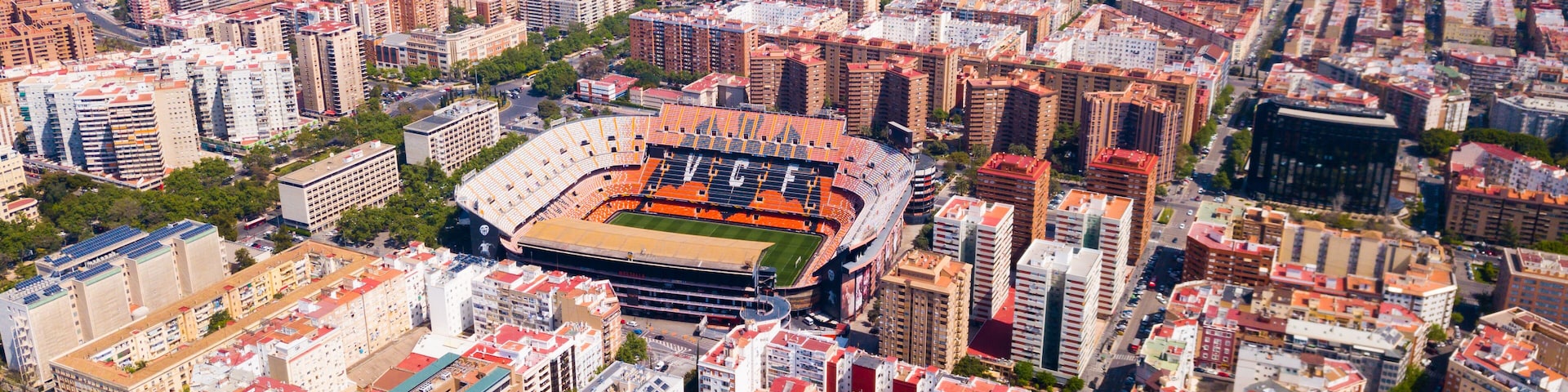 Valencia, Spain - April 16, 2019: Top view of the new Mestalla stadium. Valencia, Spain
