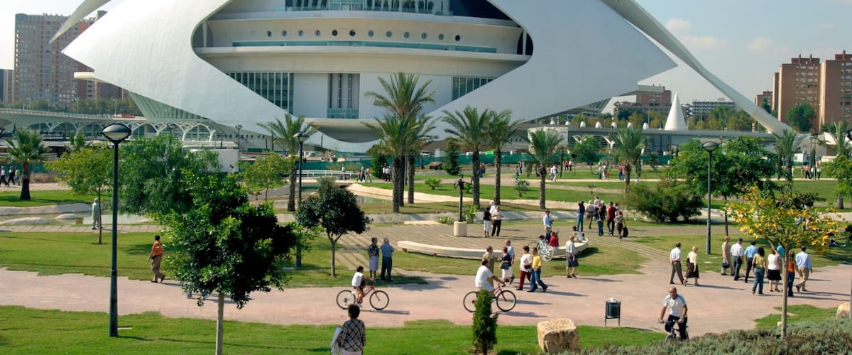Queen Sofia Palace of the Arts showing cycling, a city and a castle