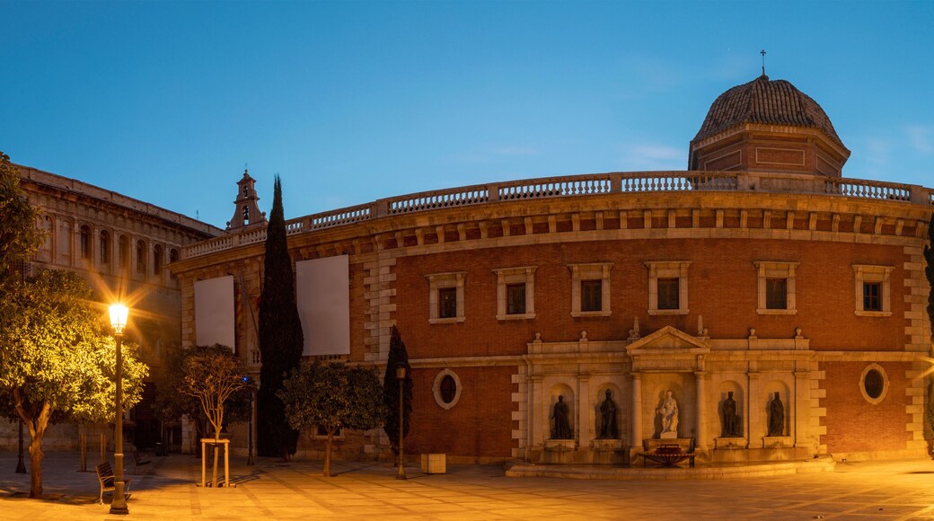 Valencia - The panorama of historic University builiding with the square at dusk.