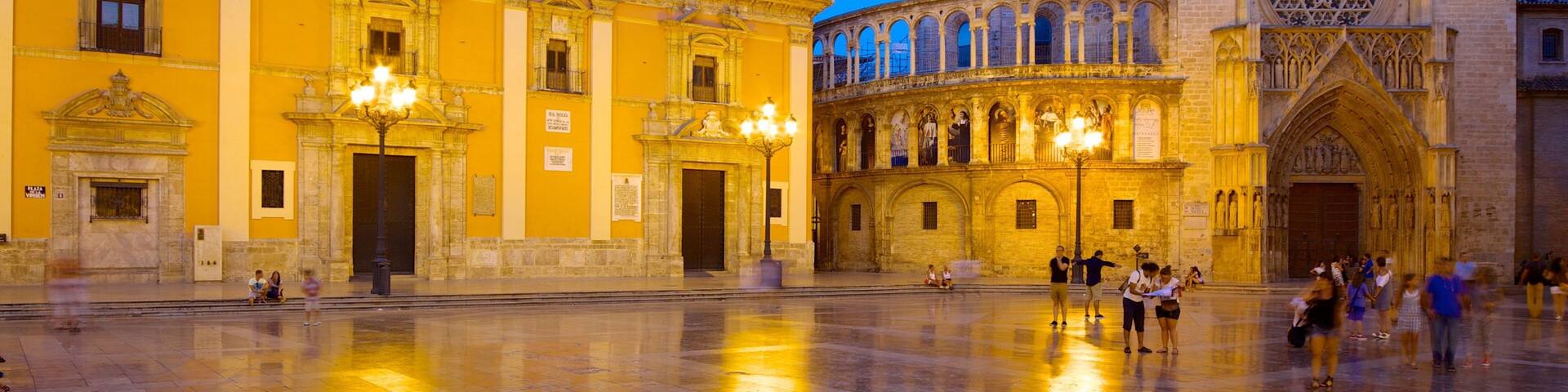 Plaza de la Virgen which includes a square or plaza, a city and heritage architecture