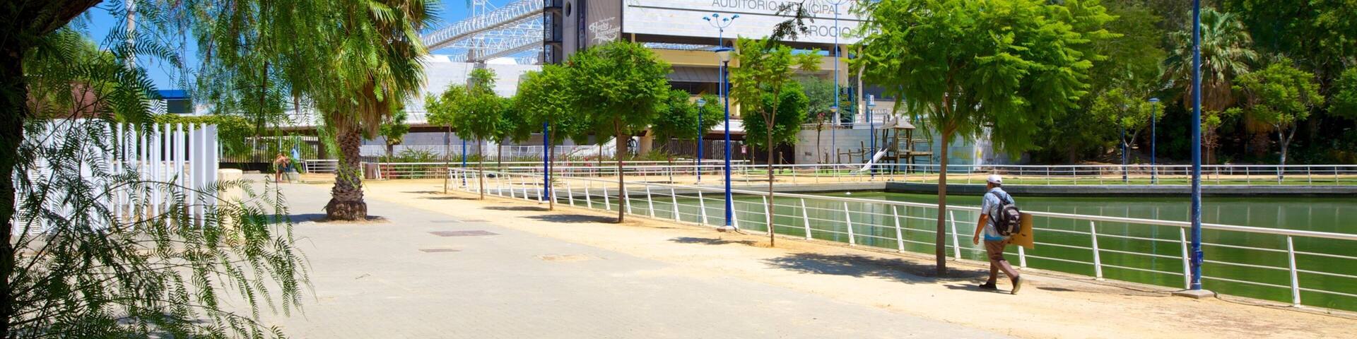 Olympic Stadium showing a river or creek