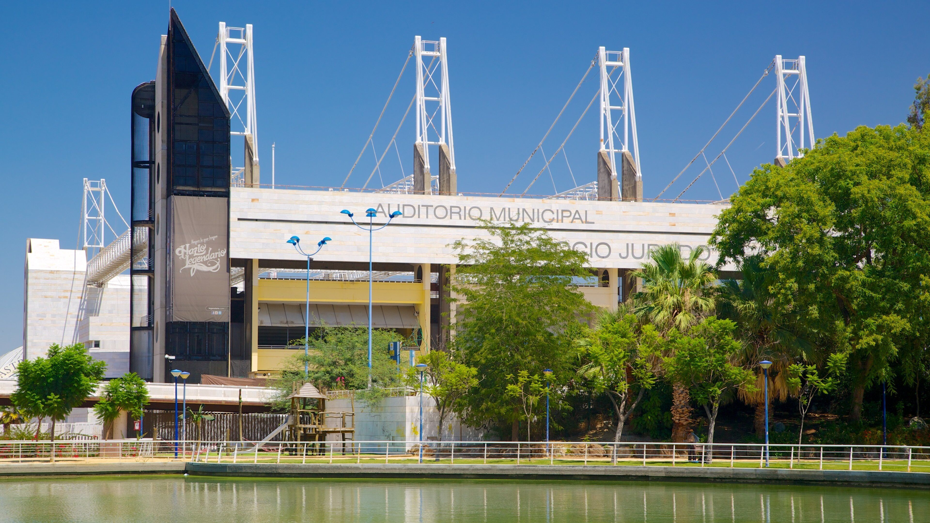 Olympic Stadium which includes a river or creek