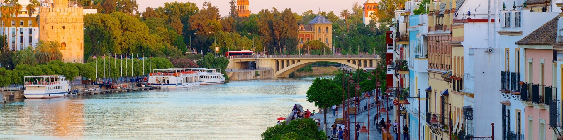Puente de Triana que incluye una ciudad, un río o arroyo y imágenes de calles