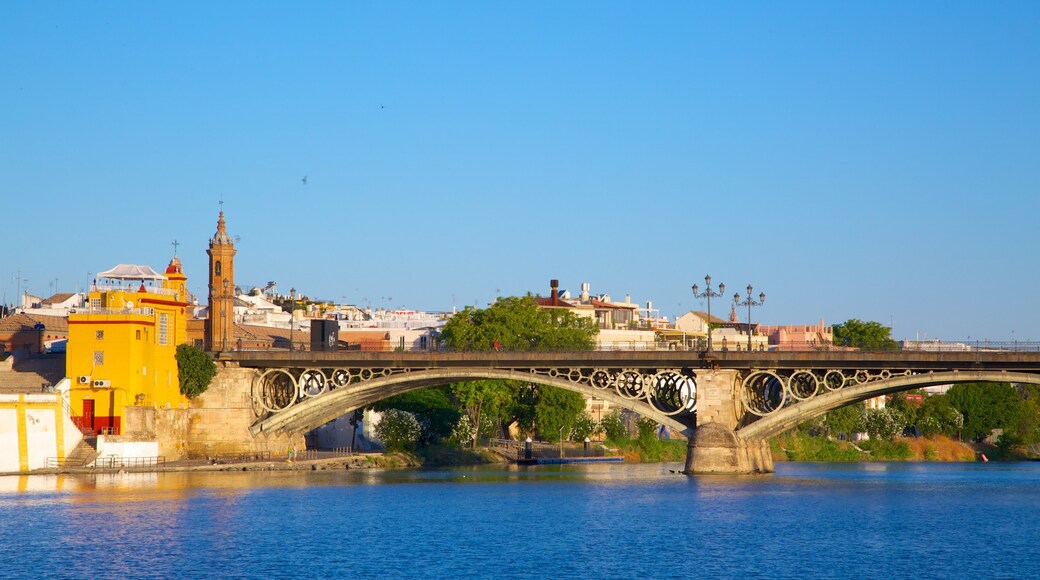 Triana Bridge featuring a city, a river or creek and a bridge