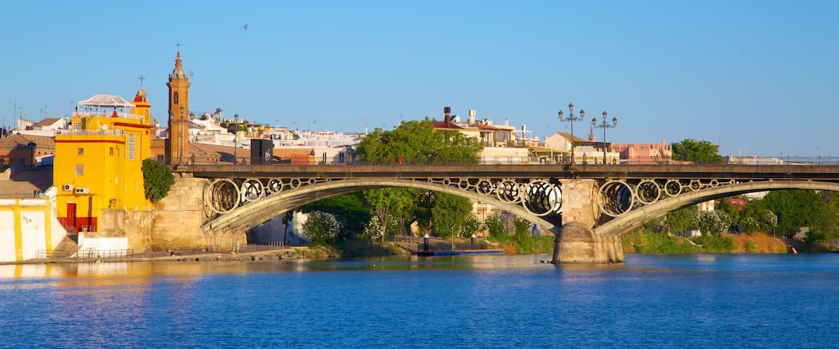 Triana Bridge featuring a city, a river or creek and a bridge