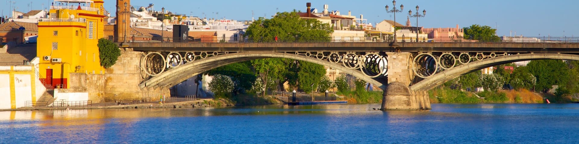 Triana Bridge featuring a city, a river or creek and a bridge
