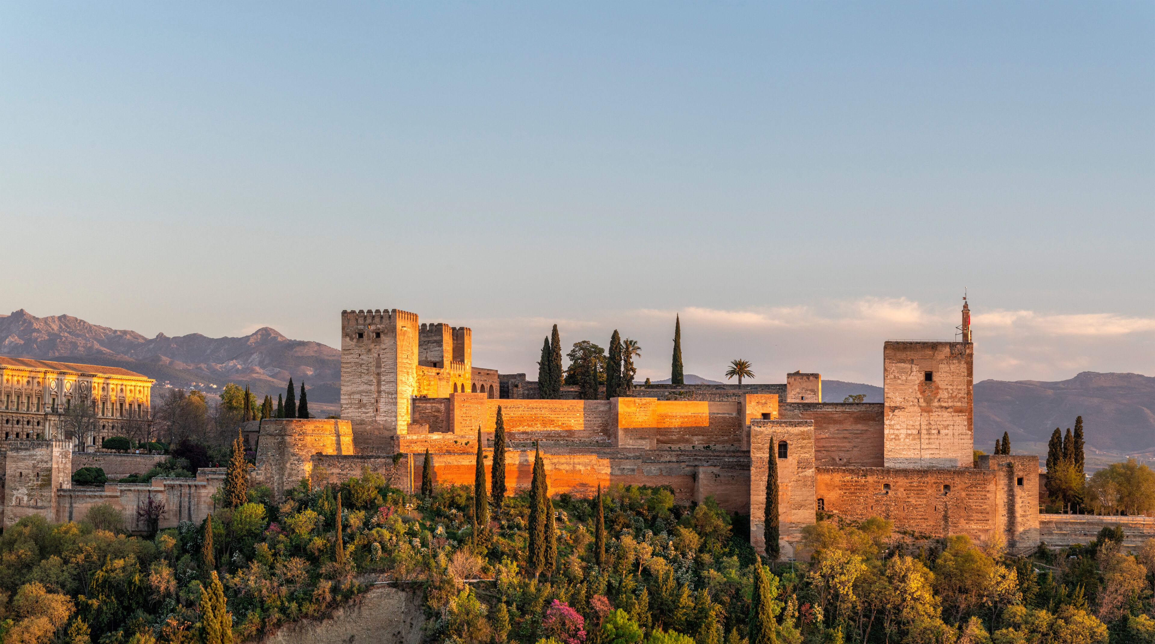 Alhambra fortress palace in Granada Spain at sunset