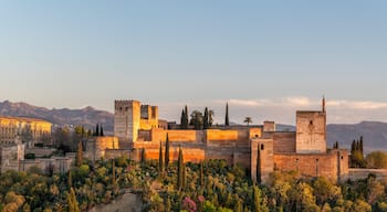 Alhambra fortress palace in Granada Spain at sunset