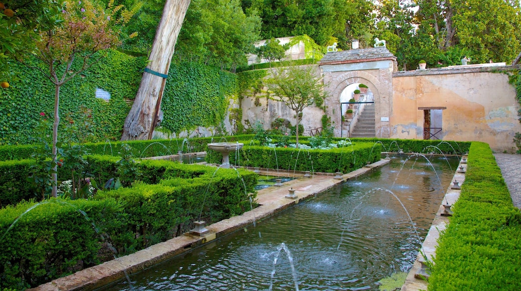 Generalife featuring a fountain, chateau or palace and a garden
