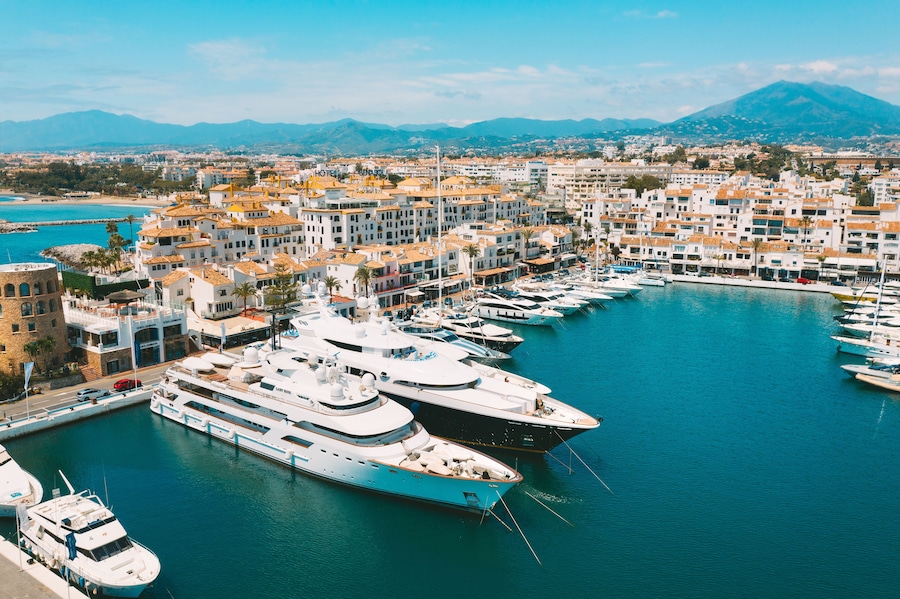 Puerto Banus marina with luxury yachts, Marbella, Spain