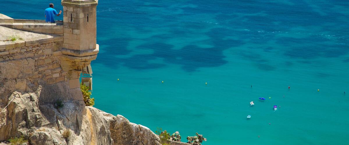 Castle of Santa Barbara which includes heritage elements, views and general coastal views