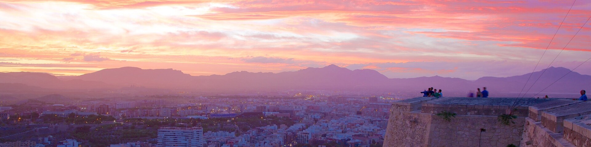 Castle of Santa Barbara showing heritage architecture, a castle and a sunset