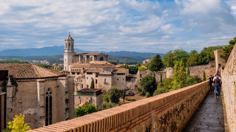Girona cathedral and city wall views