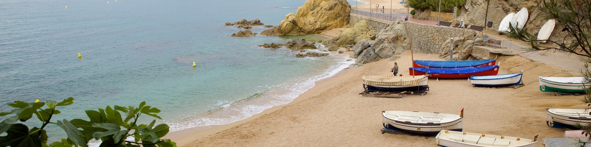 Lloret de Mar Beach showing landscape views, a beach and boating