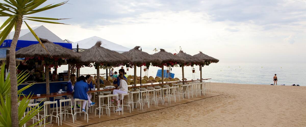 Playa de Lloret de Mar que incluye un bar en la playa y una playa