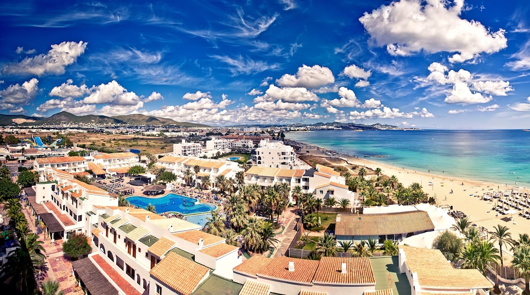 Aerial view on Playa d'en Bossa, Ibiza, Spain