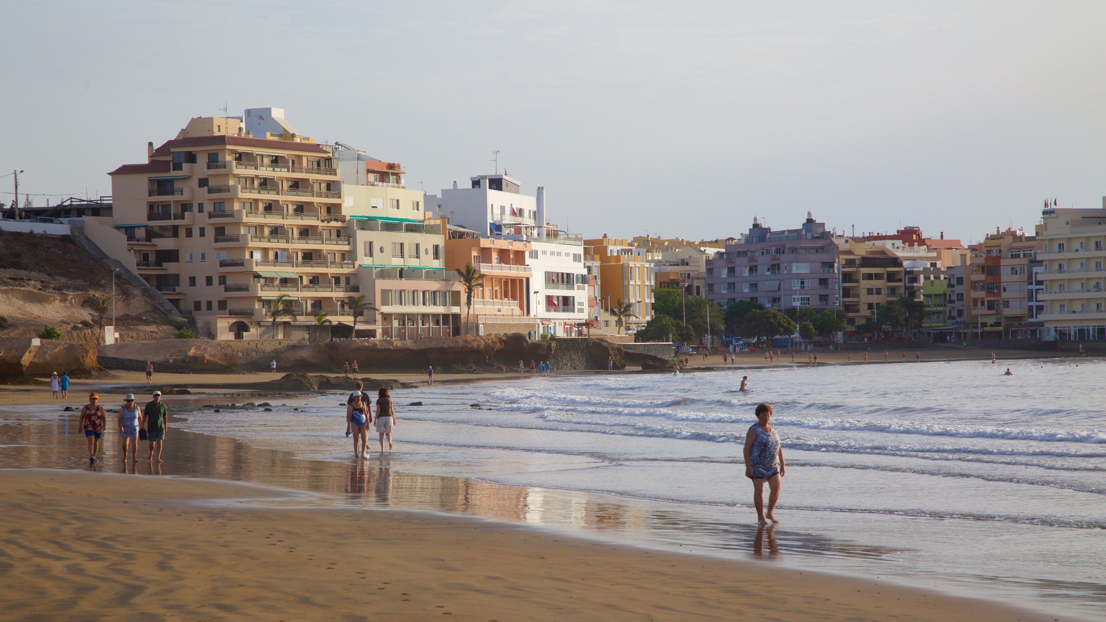 El Medano Beach which includes a beach, a coastal town and general coastal views