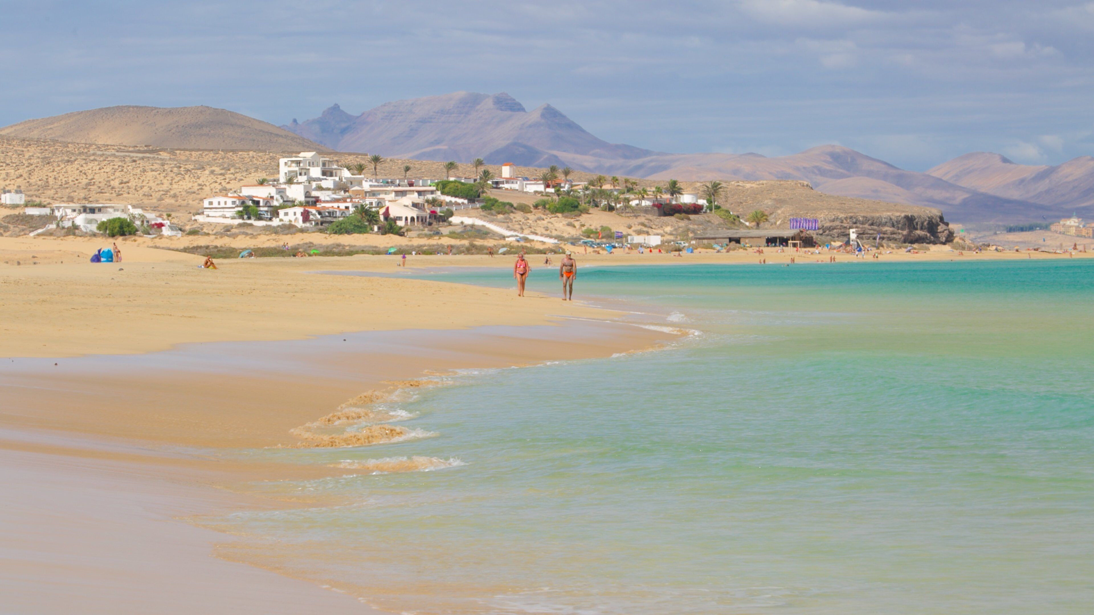Sotavento de Jandia Beach which includes a sandy beach, tranquil scenes and a coastal town