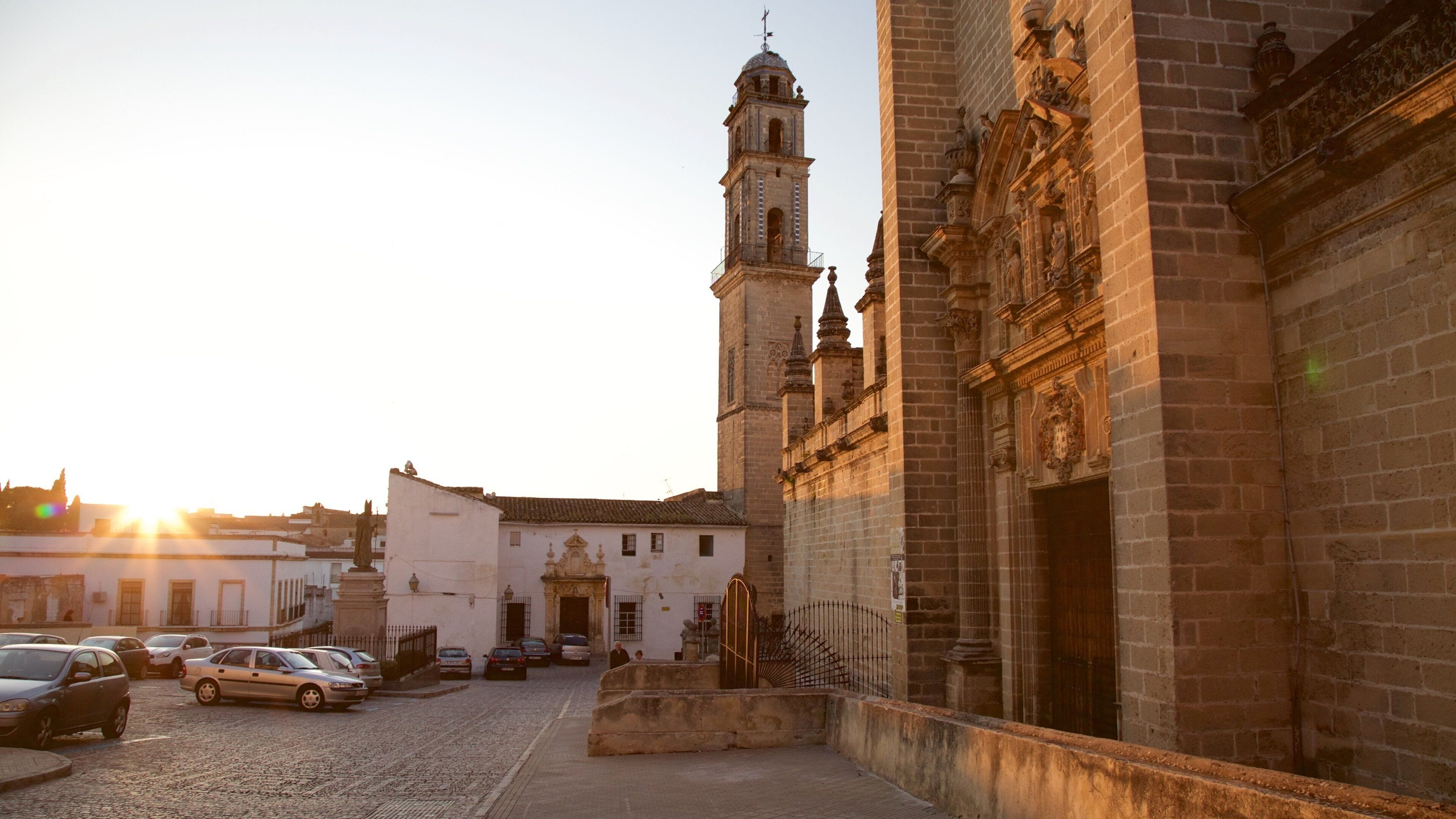 Jerez Cathedral featuring street scenes