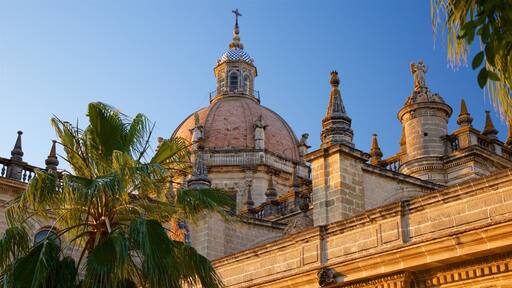 Cattedrale di Jerez che include chiesa o cattedrale, tramonto e oggetti d\'epoca
