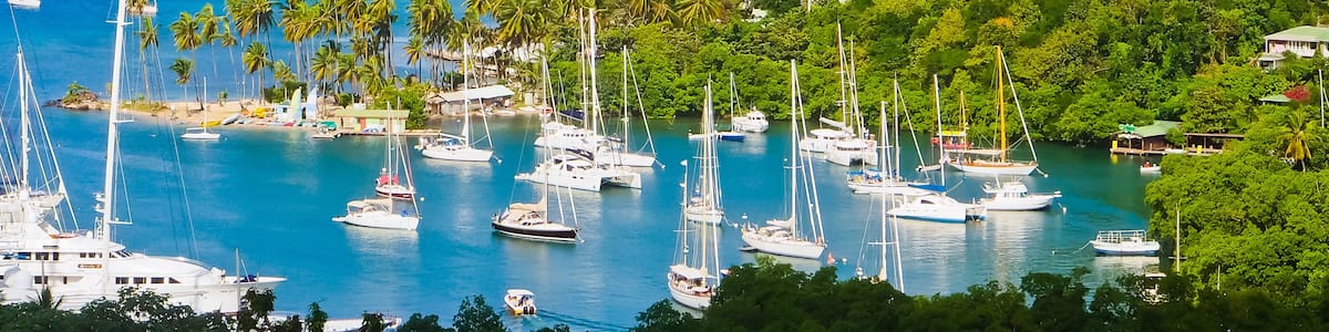 Top view of Marigot bay and yachts Saint Lucia