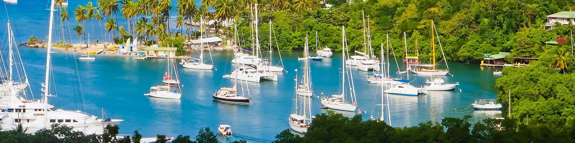 Top view of Marigot bay and yachts Saint Lucia