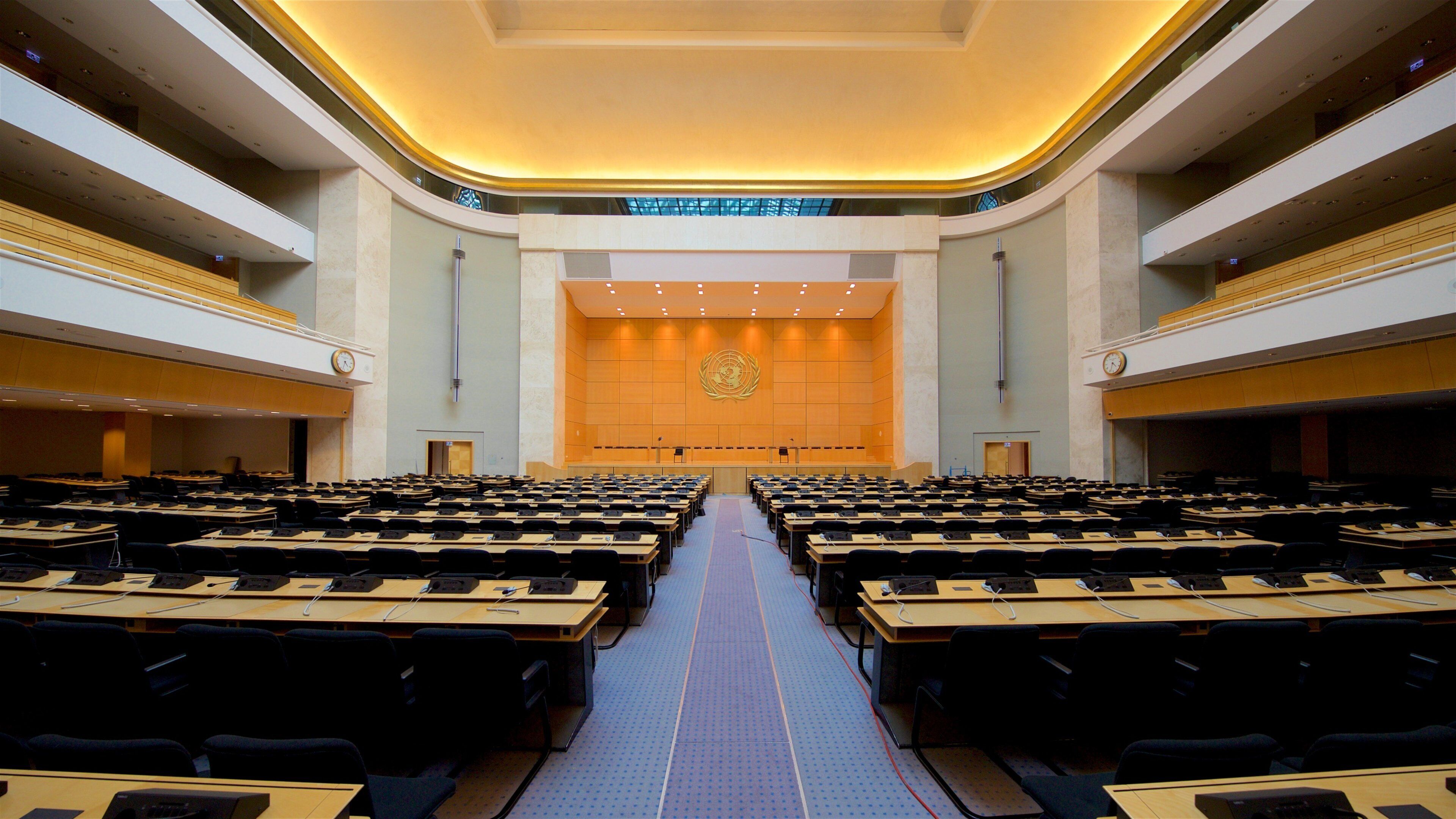 United Nations European Headquarters which includes heritage elements and interior views