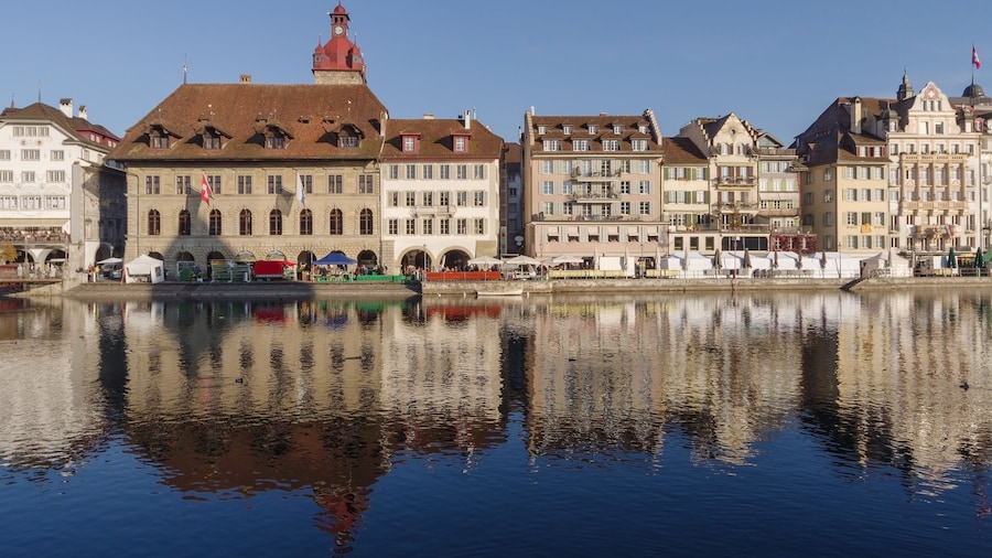 Lucerne, Switzerland, View of historical buildings along riverside
