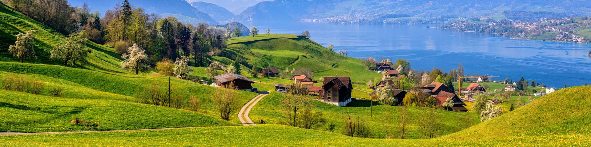Lake Lucerne and Mount Pilatus in spring time, Switzerland