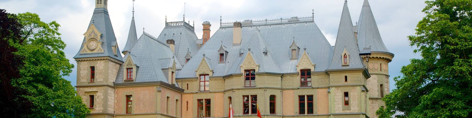 Schadaupark showing heritage architecture, a garden and château or palace