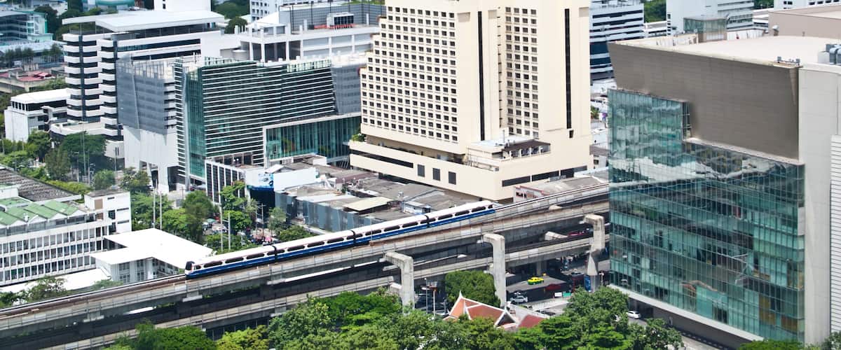 Siam square shopping areas with Skytrain , Bangkok